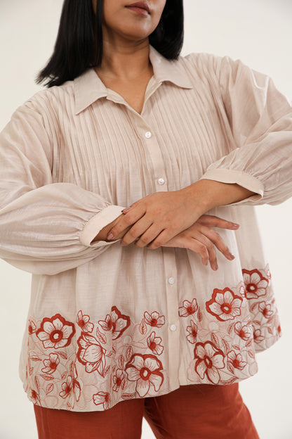 Zinnia Shirt - Off white & Rust