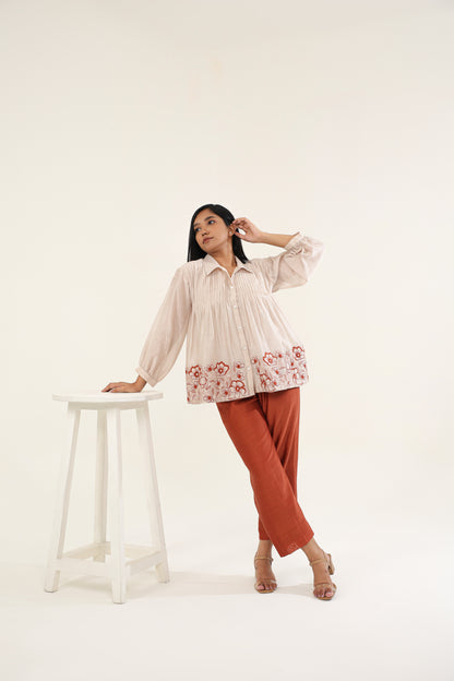 Zinnia Shirt - Off white & Rust