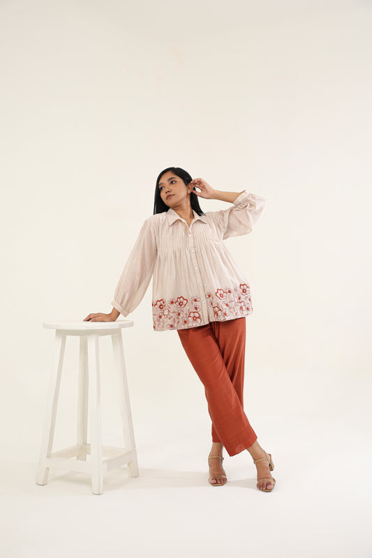 Zinnia Shirt - Off white & Rust