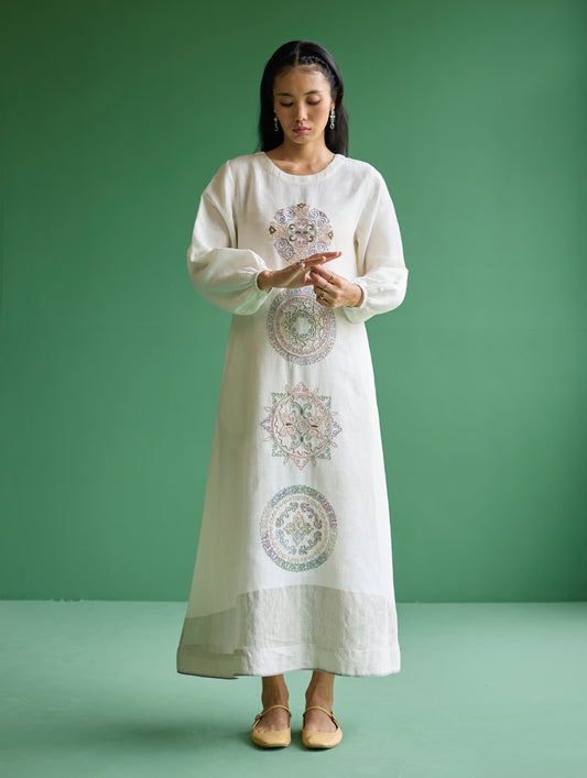 Eira Hand-Embroidered Linen Dress - Ivory