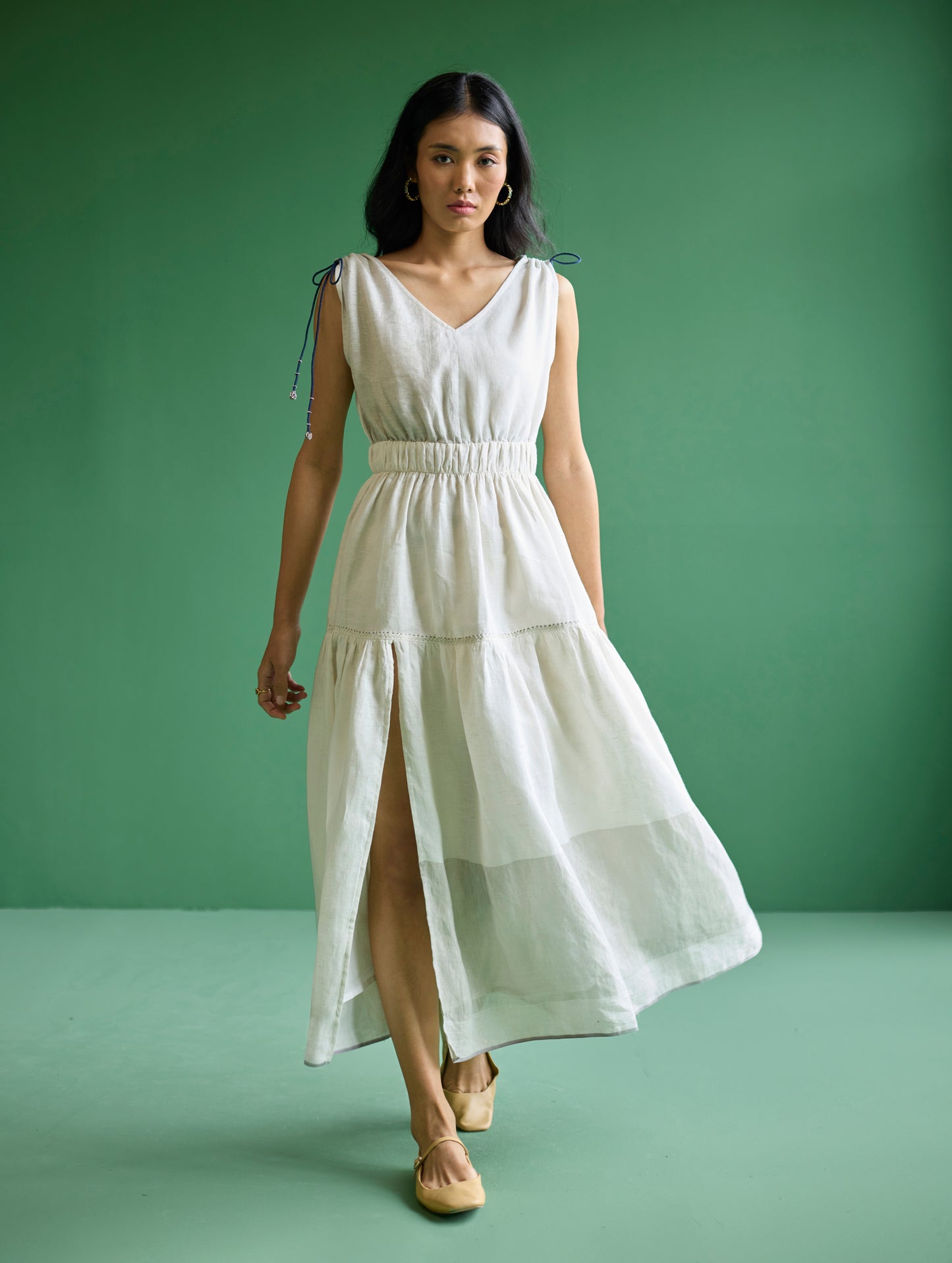 Aria Metallic Linen Dress - Ivory