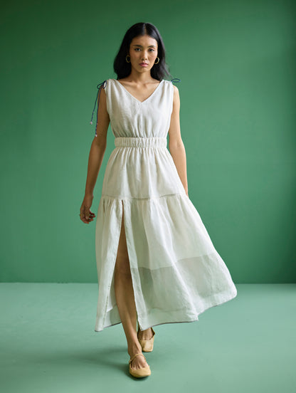 Aria Metallic Linen Dress - Ivory