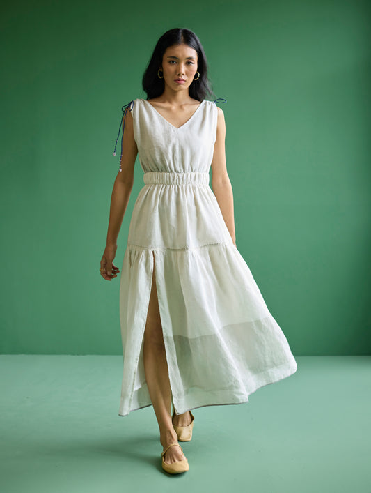 Aria Metallic Linen Dress - Ivory