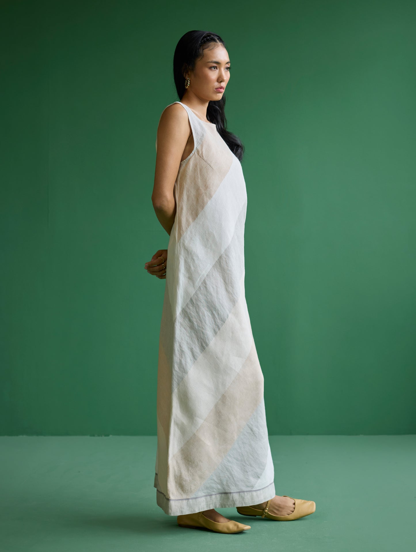 Akito Bias Linen Stripe Dress - Ivory