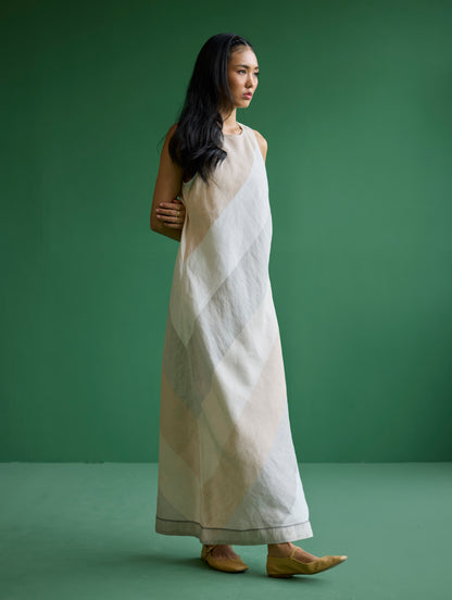Akito Bias Linen Stripe Dress - Ivory