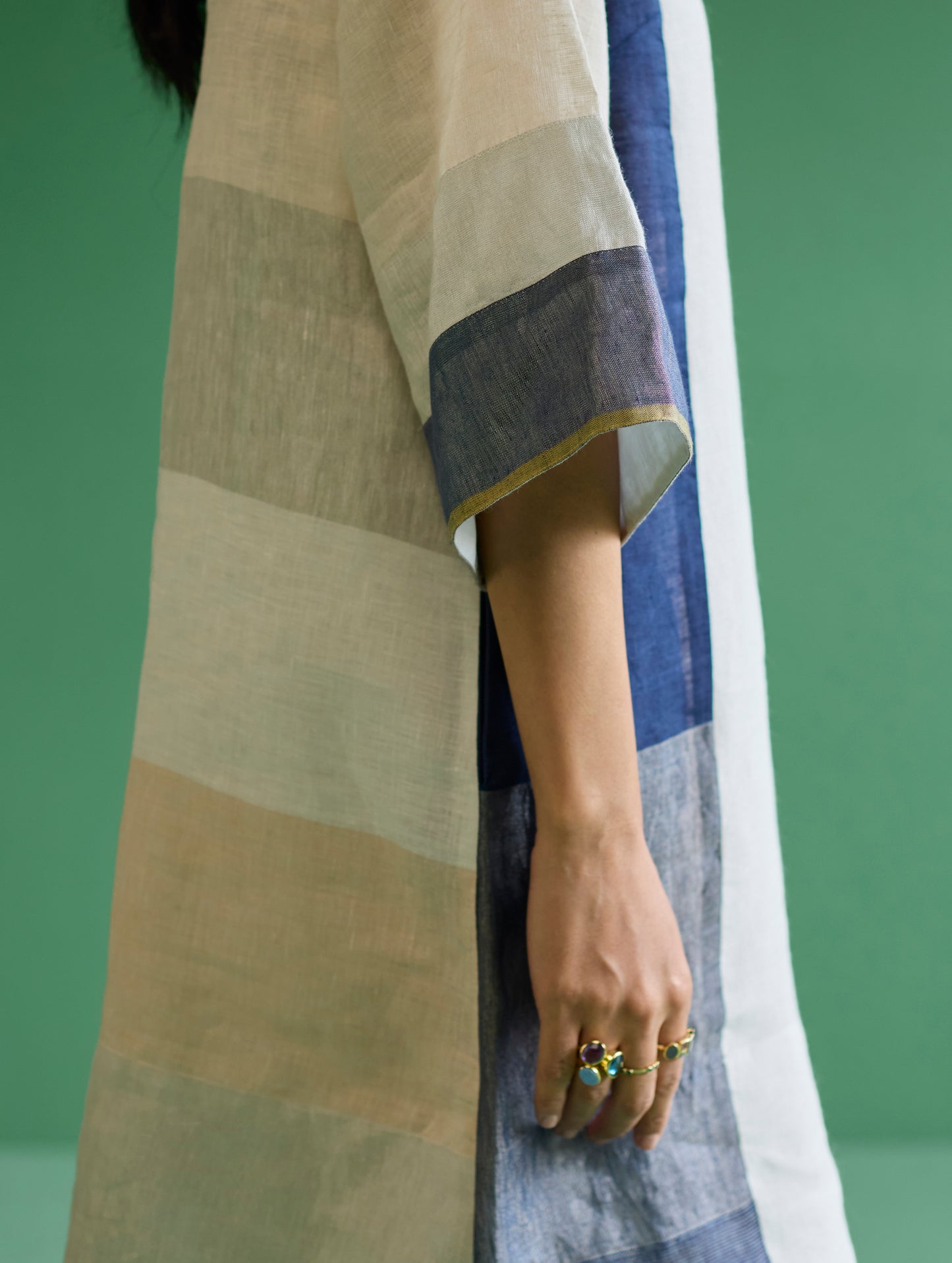 Lina Color-Blocked Linen Dress - Ivory