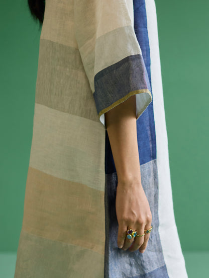 Lina Color-Blocked Linen Dress - Ivory