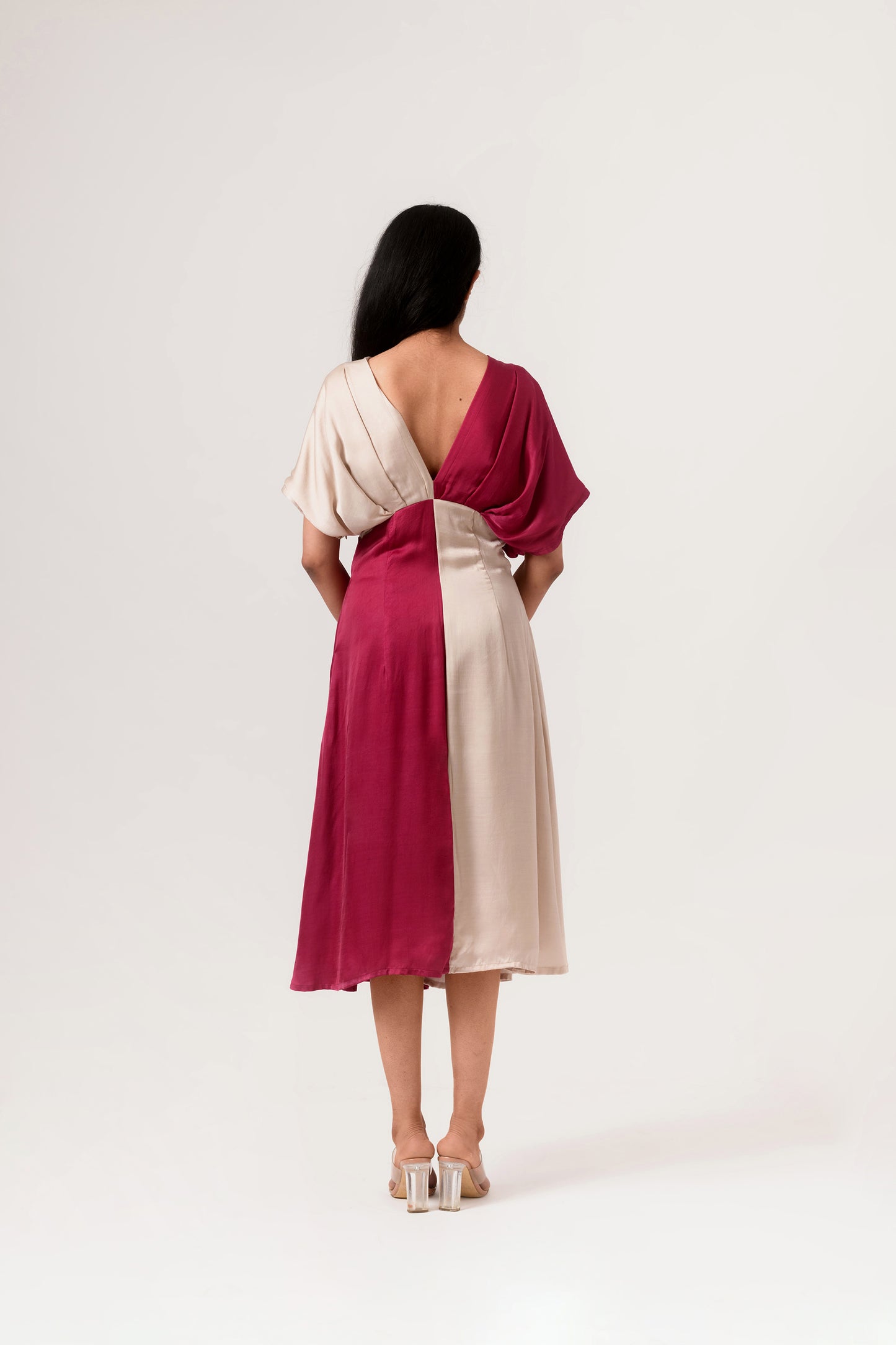 Wine-Ecru Square Dress