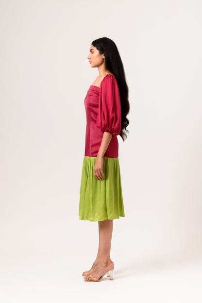 Wine-Green Gather Dress