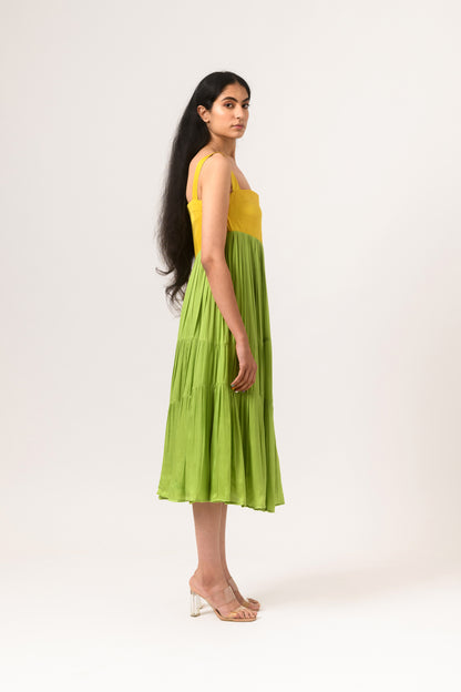 Yellow-Green Asymmetrical Gather Dress