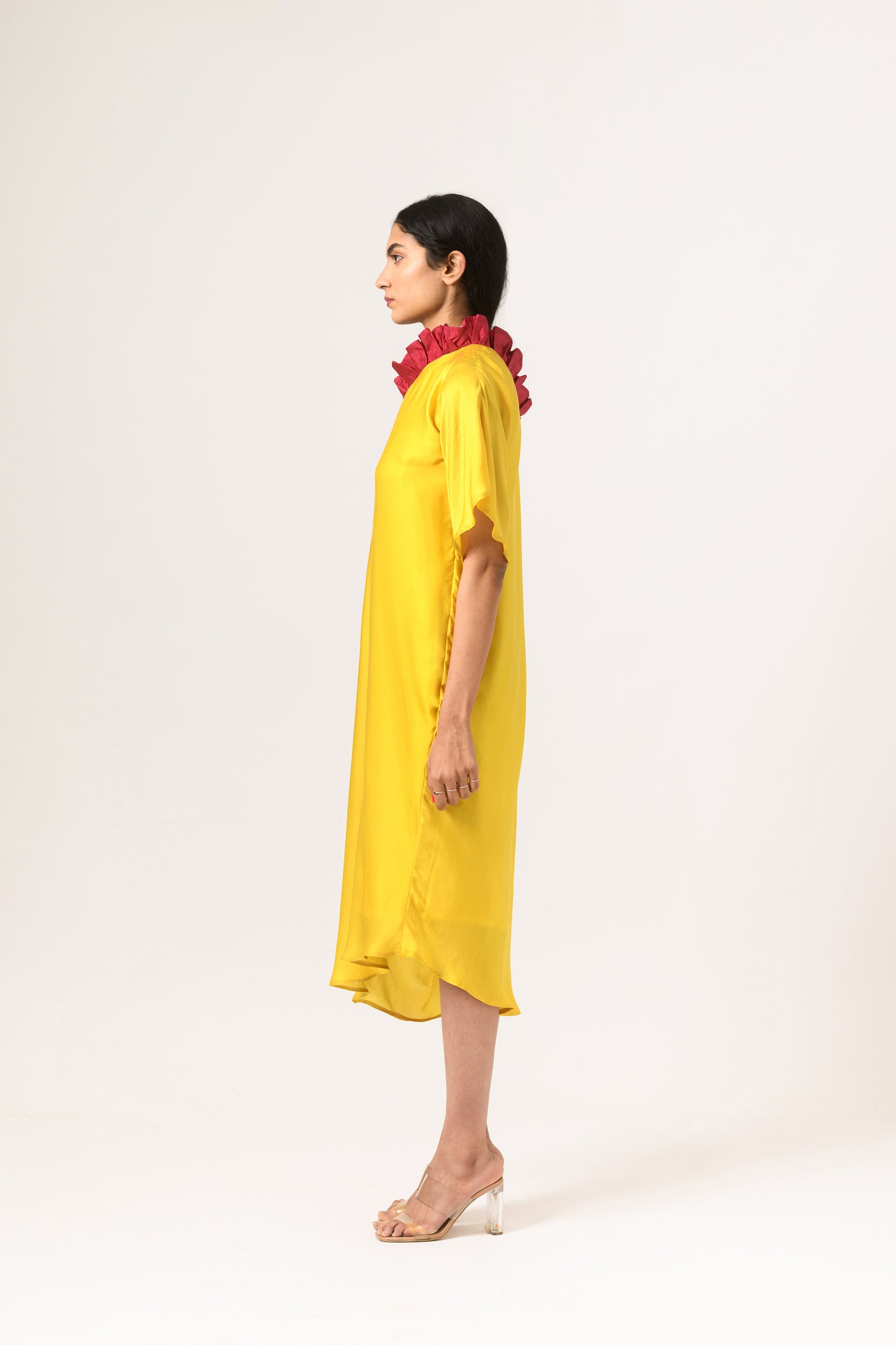 Wine-Yellow One Shoulder Dress