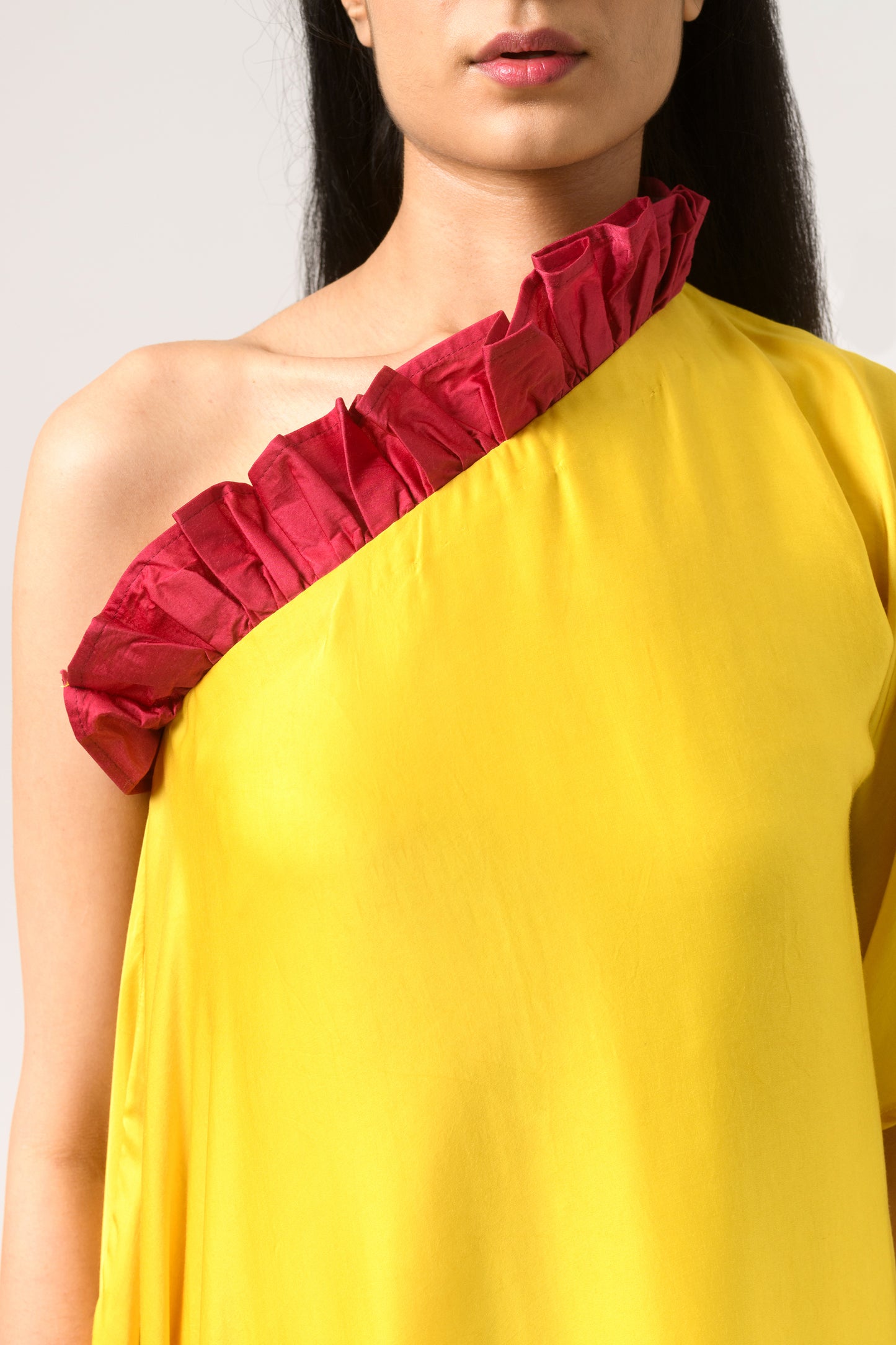 Wine-Yellow One Shoulder Dress