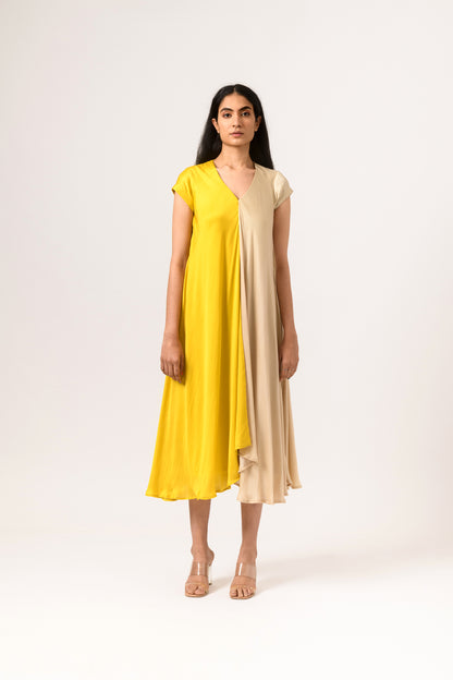 Yellow-Ecru Cap Dress