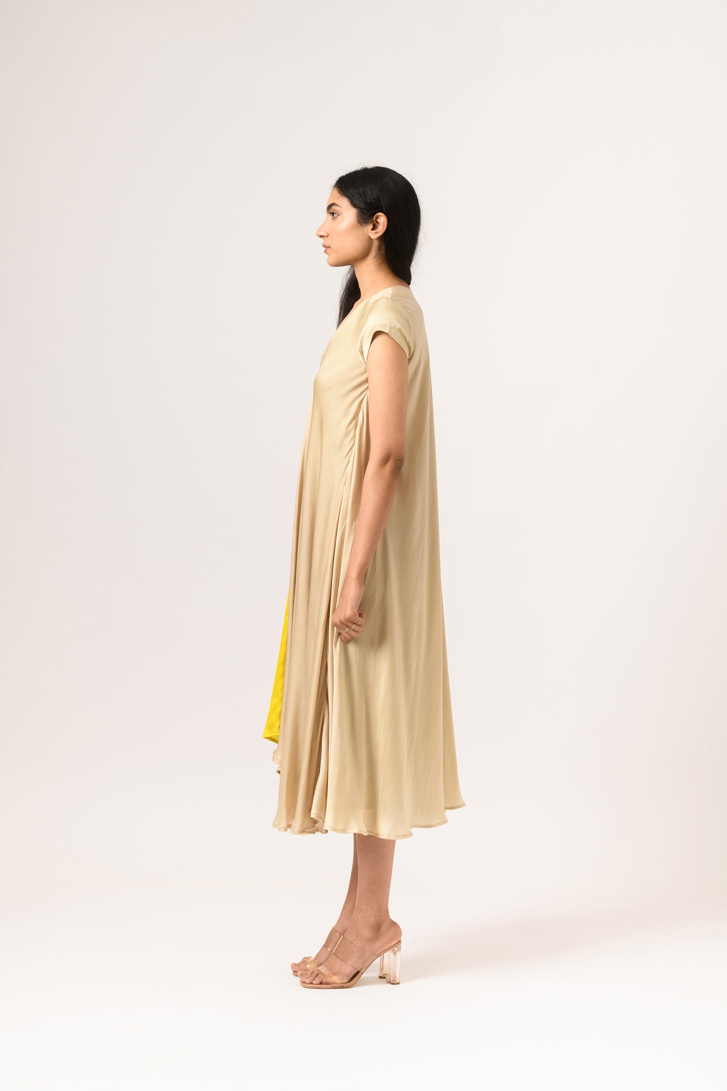 Yellow-Ecru Cap Dress