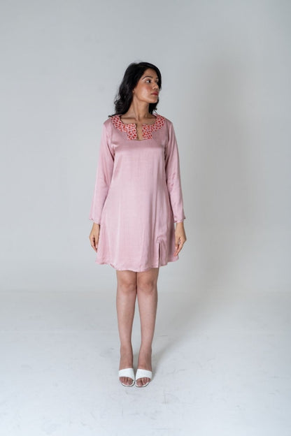 Pink-Orange Braided Collar Short Dress