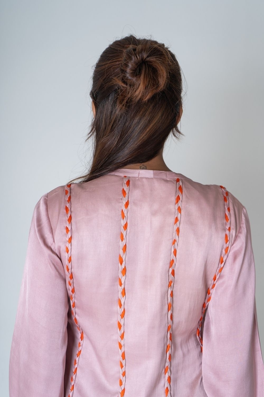 Pink-Orange Braided Short Gather Dress