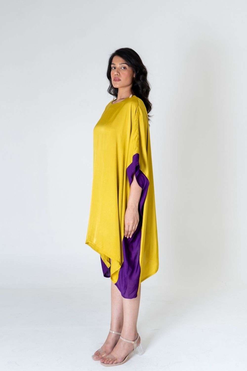 Yellow-Purple Short Kaftan Dress