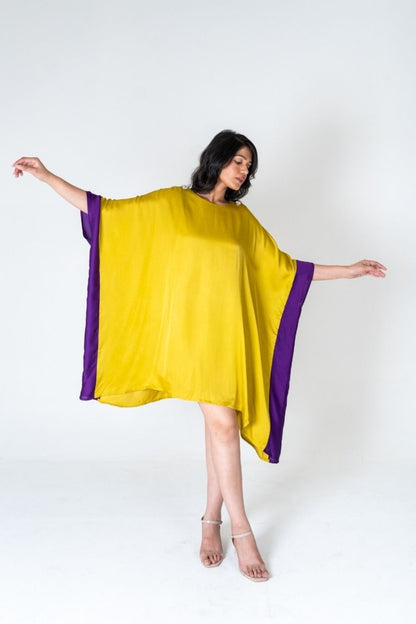 Yellow-Purple Short Kaftan Dress