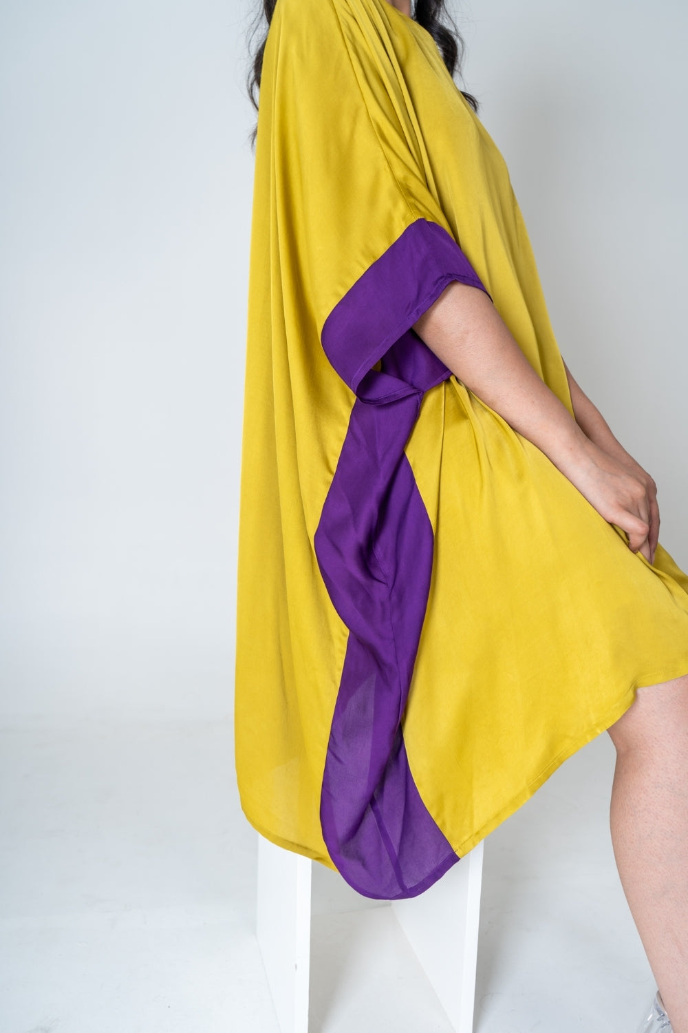 Yellow-Purple Short Kaftan Dress