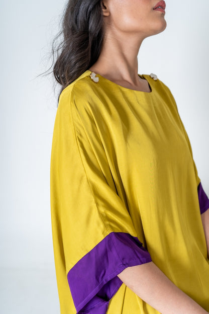 Yellow-Purple Short Kaftan Dress