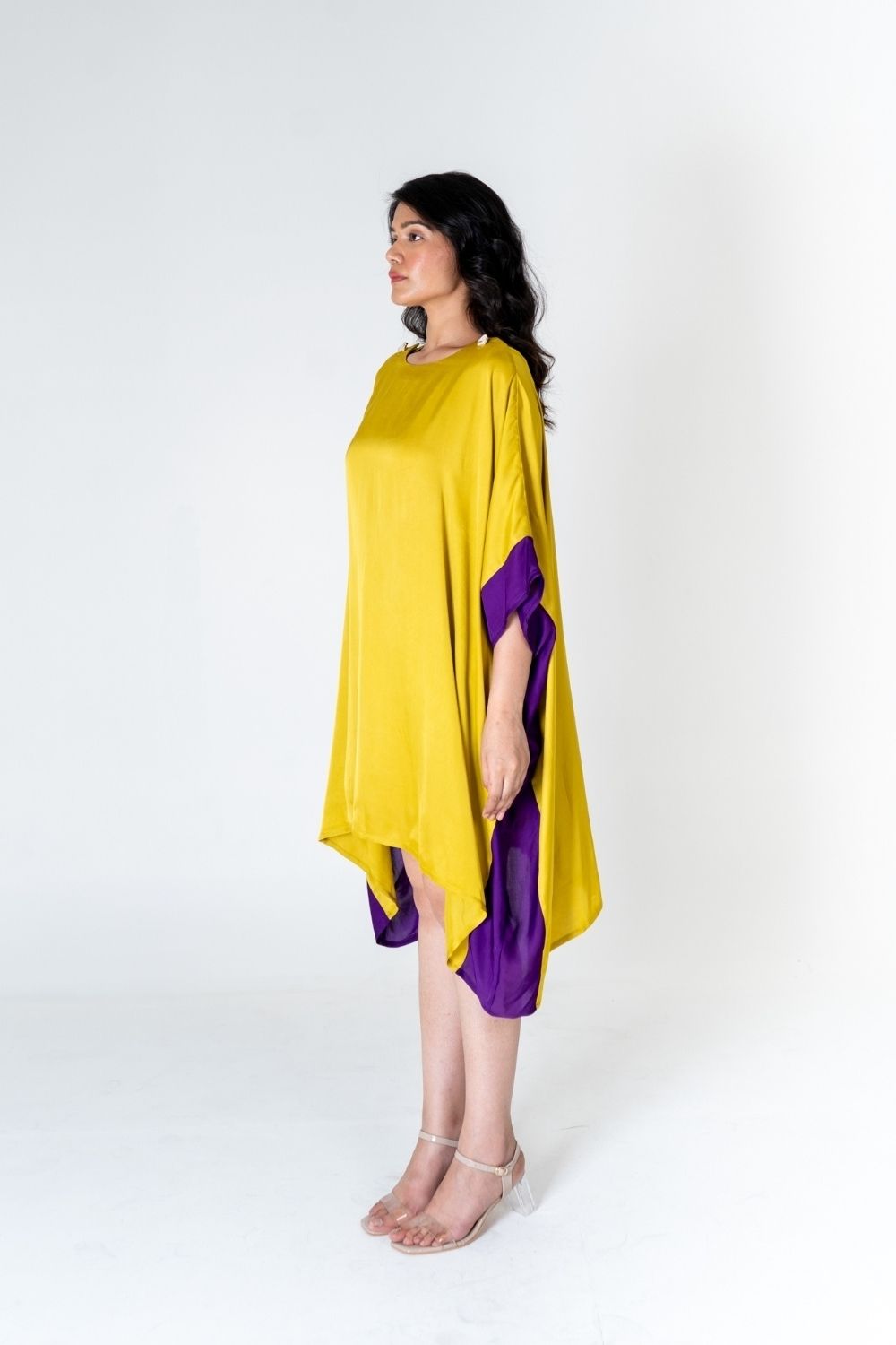 Yellow-Purple Short Kaftan Dress