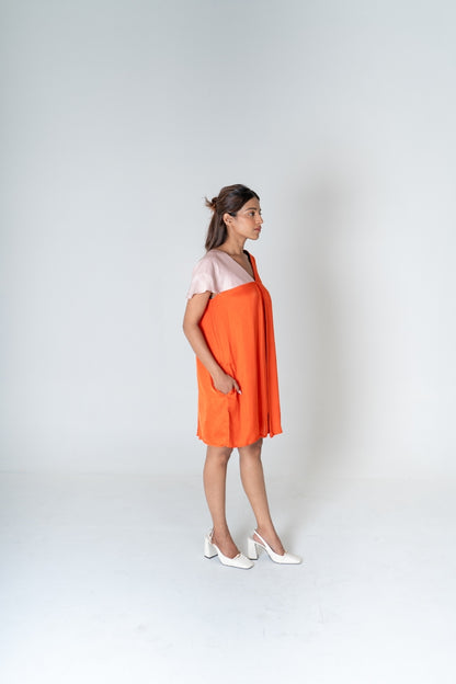 Orange-Pink Color-Block Short Dress