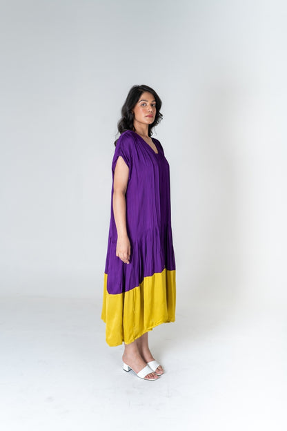 Purple-Yellow Color-Blocked Dress