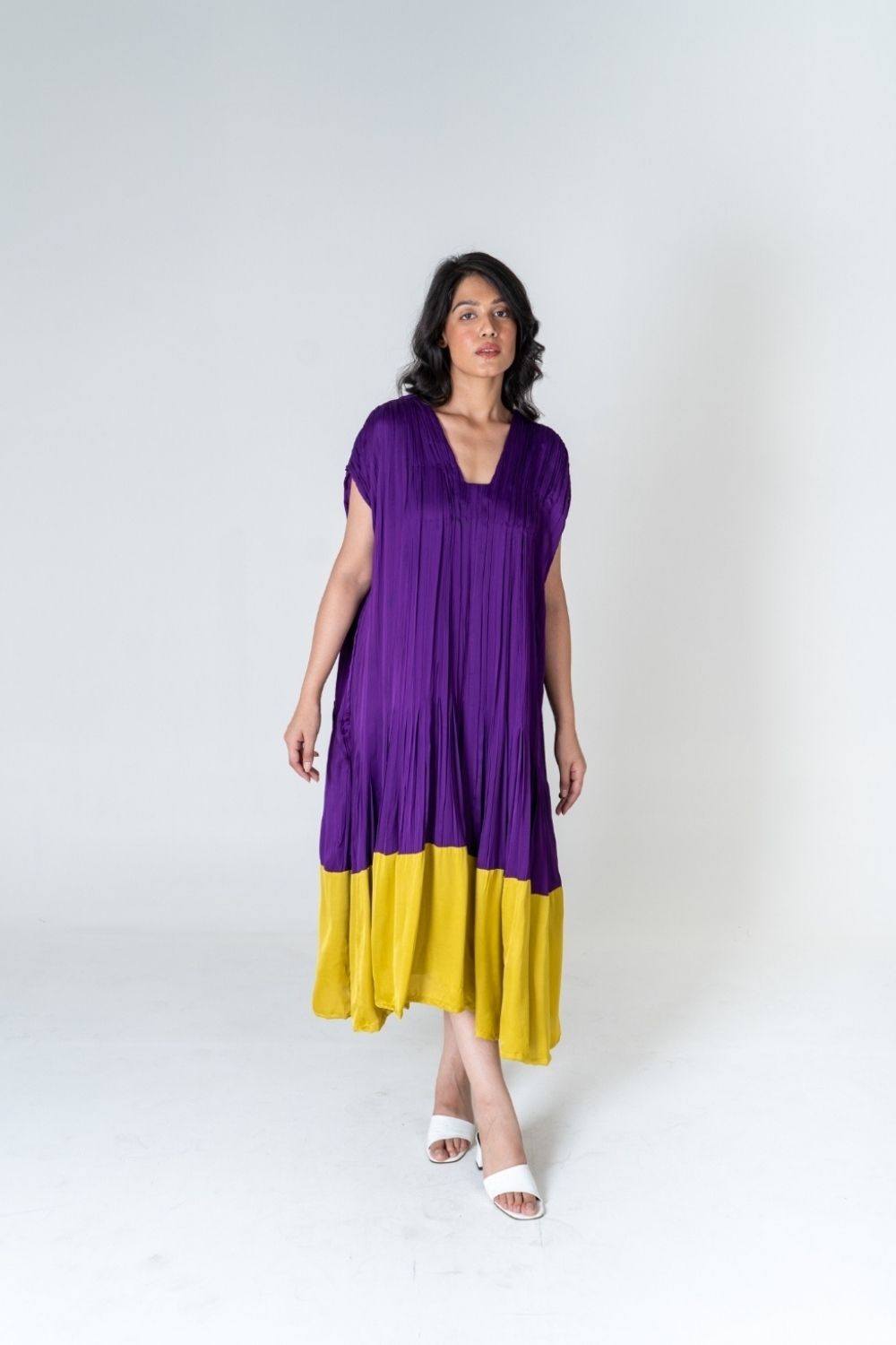 Purple-Yellow Color-Blocked Dress