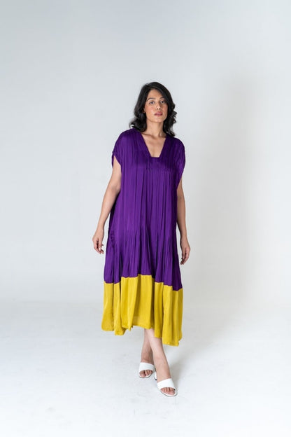 Purple-Yellow Color-Blocked Dress