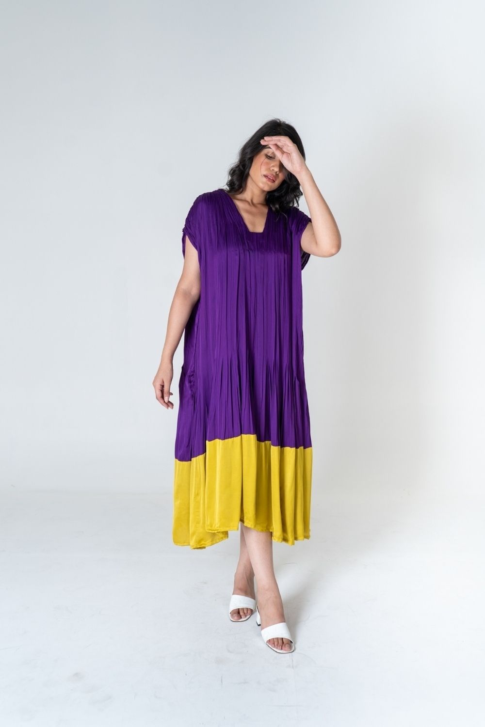 Purple-Yellow Color-Blocked Dress