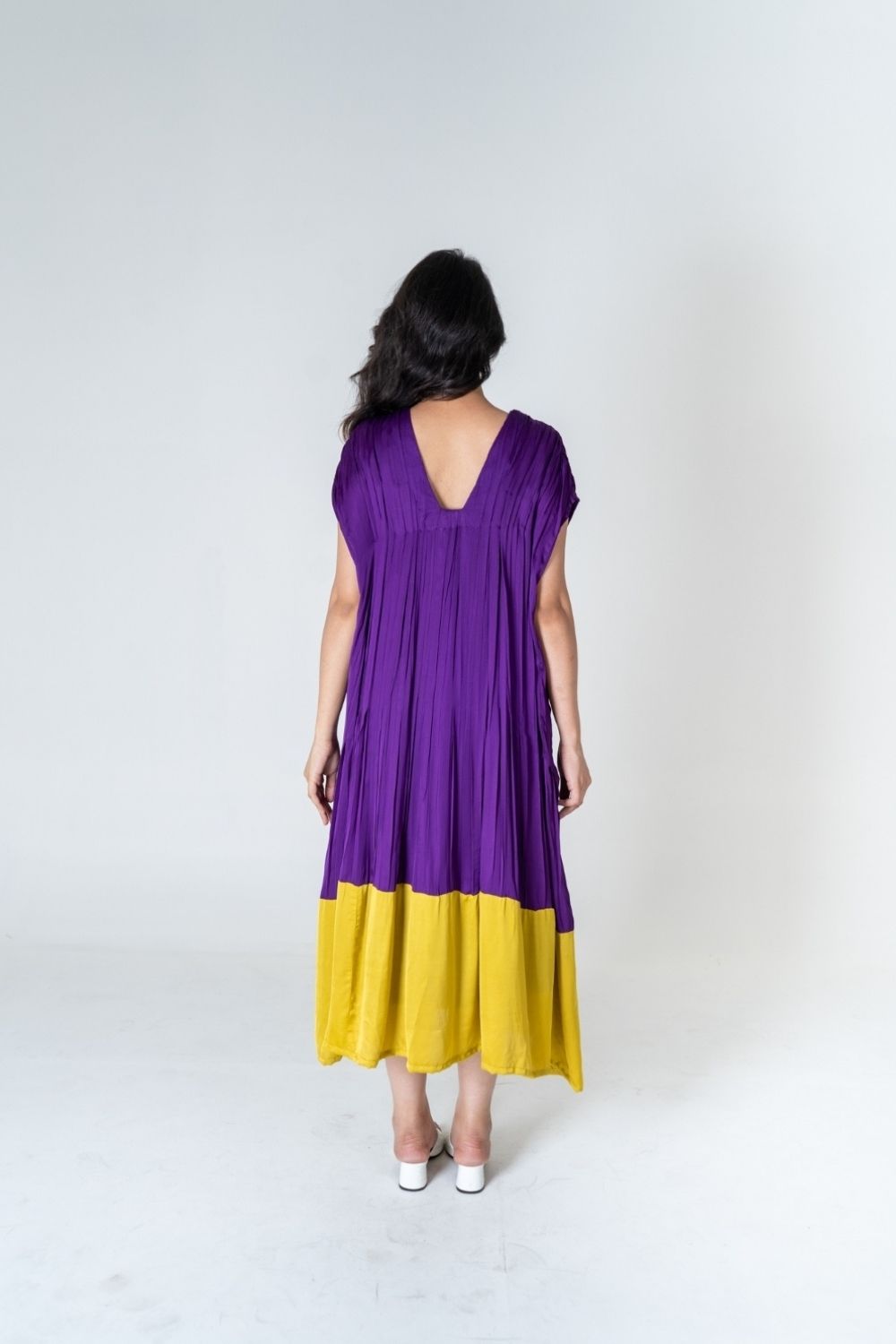 Purple-Yellow Color-Blocked Dress