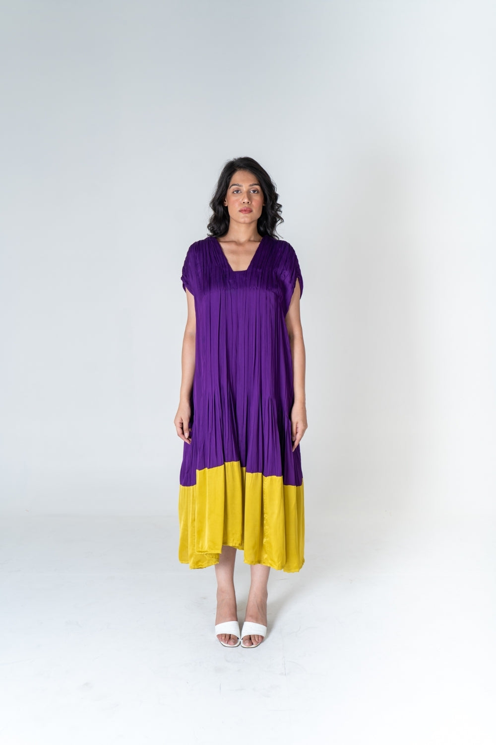 Purple-Yellow Color-Blocked Dress