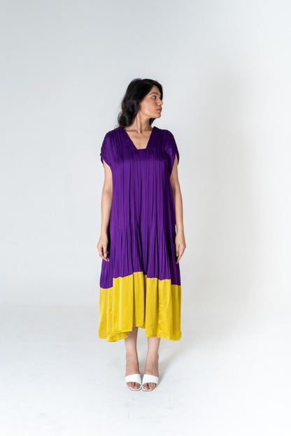 Purple-Yellow Color-Blocked Dress