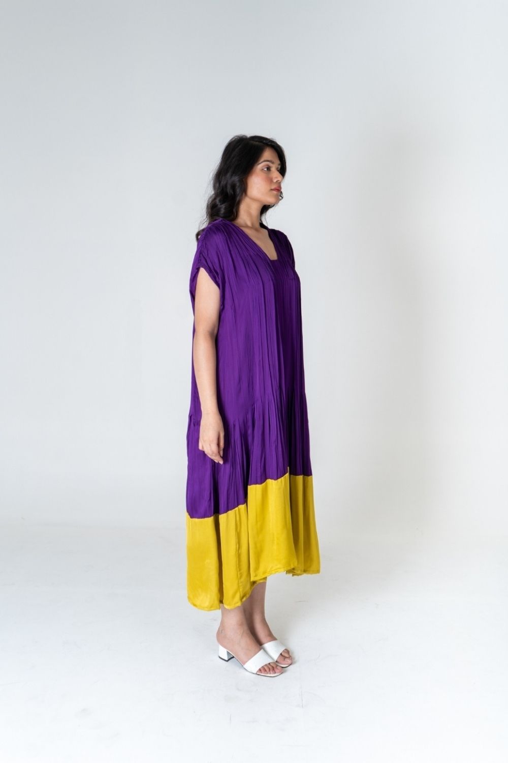 Purple-Yellow Color-Blocked Dress