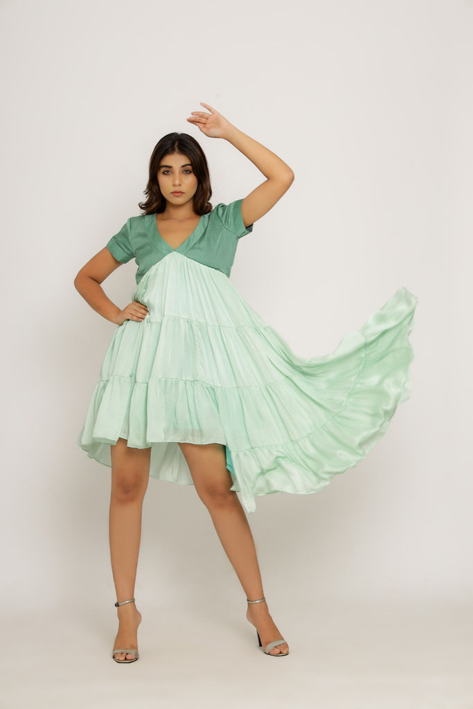 Teal-Tea Green Asymmetrical Dress