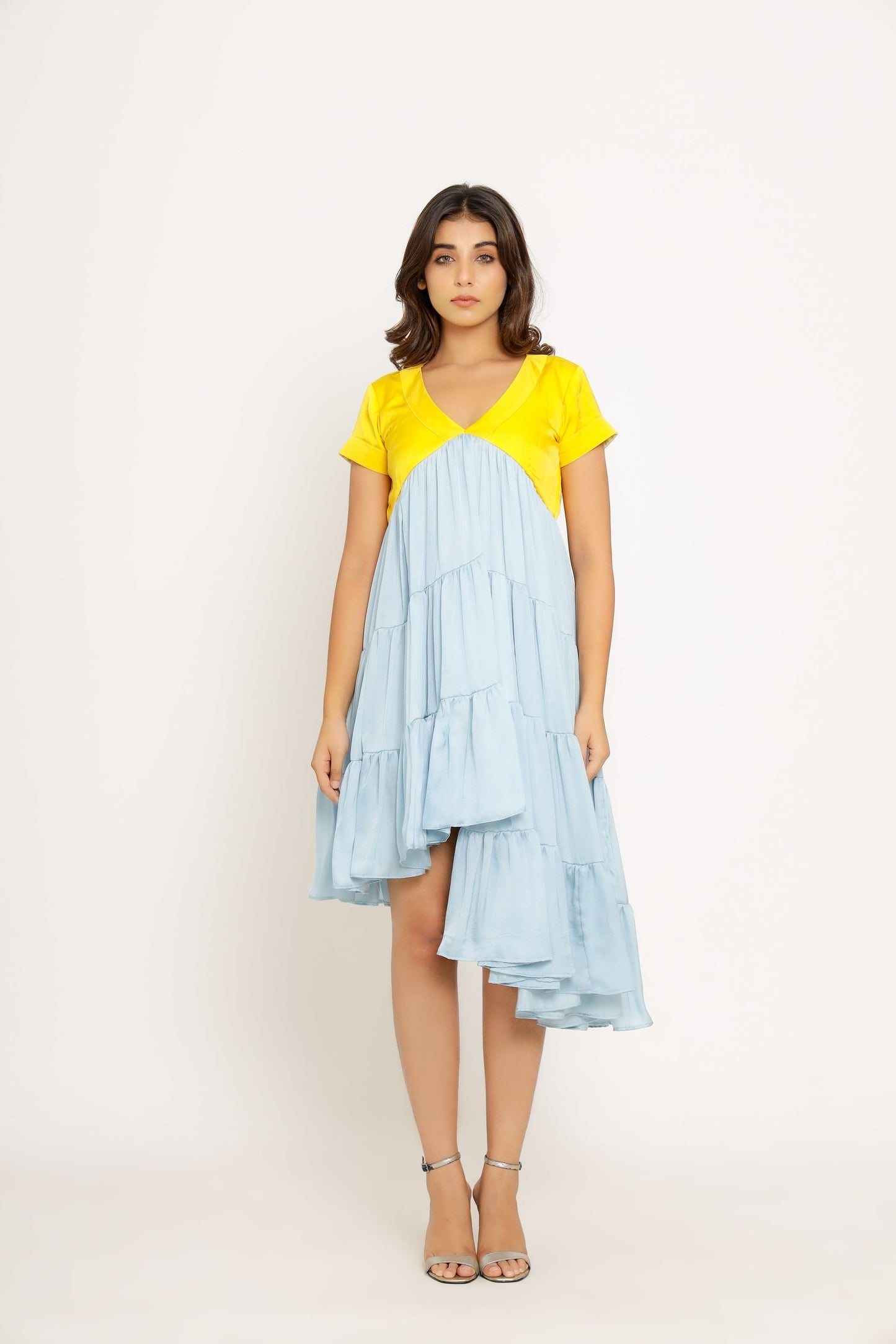 Yellow-Ice Blue Asymmetrical Dress