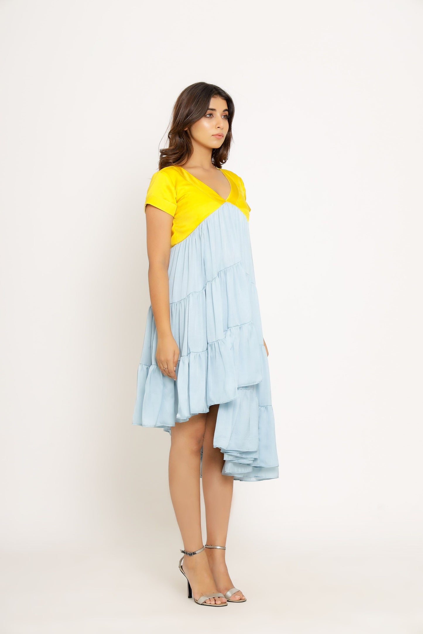 Yellow-Ice Blue Asymmetrical Dress