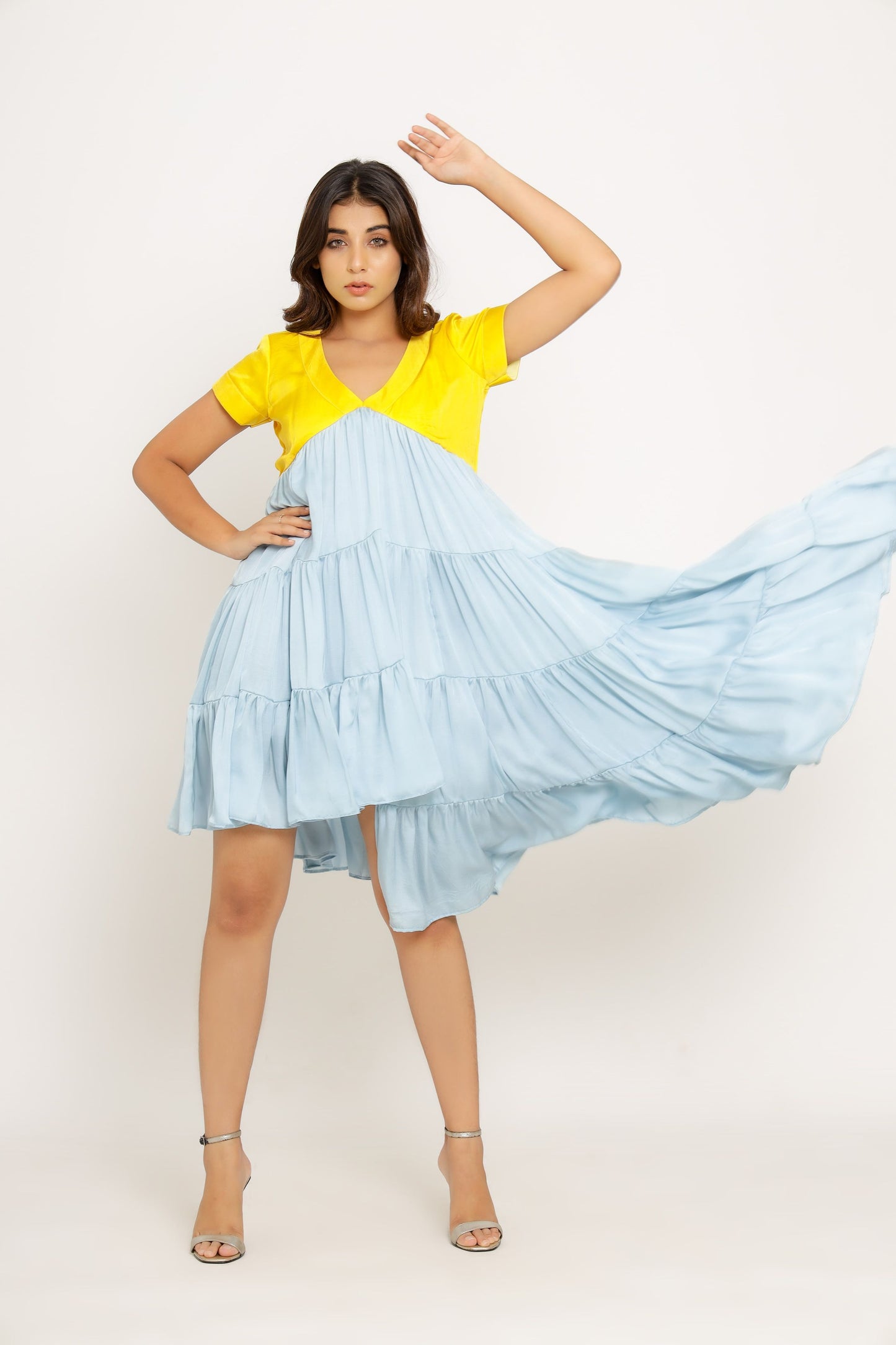 Yellow-Ice Blue Asymmetrical Dress