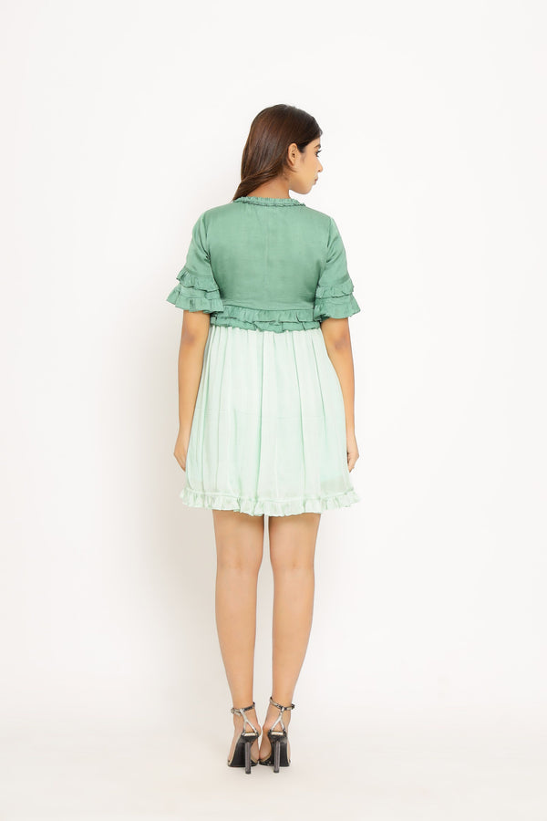 Teal-Tea Green Frill Dress