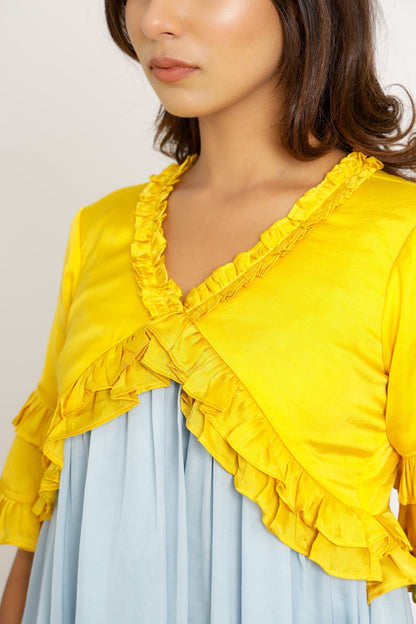 Yellow-Ice Blue Frill Dress