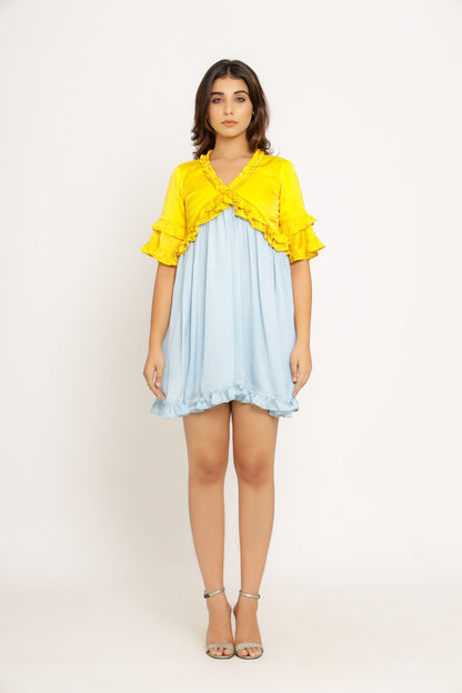 Yellow-Ice Blue Frill Dress