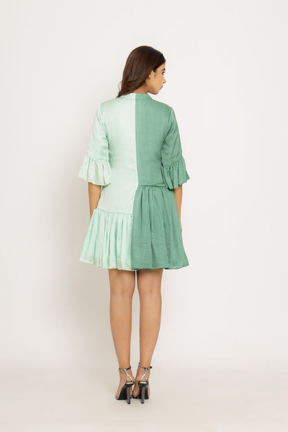 Teal-Tea Green Half & Half Dress