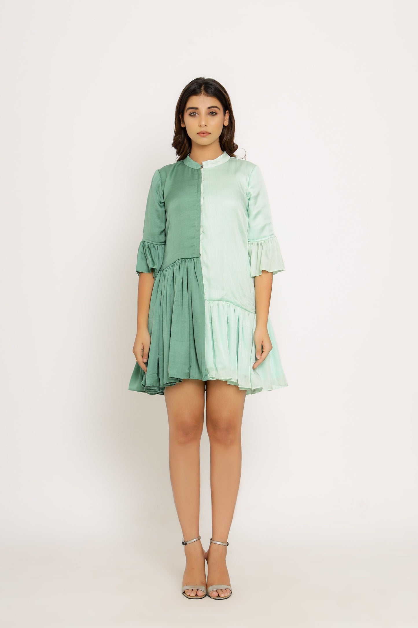 Teal-Tea Green Half & Half Dress