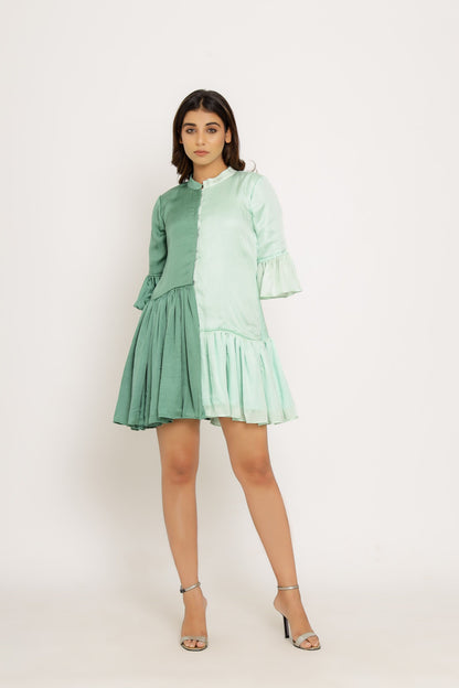 Teal-Tea Green Half & Half Dress