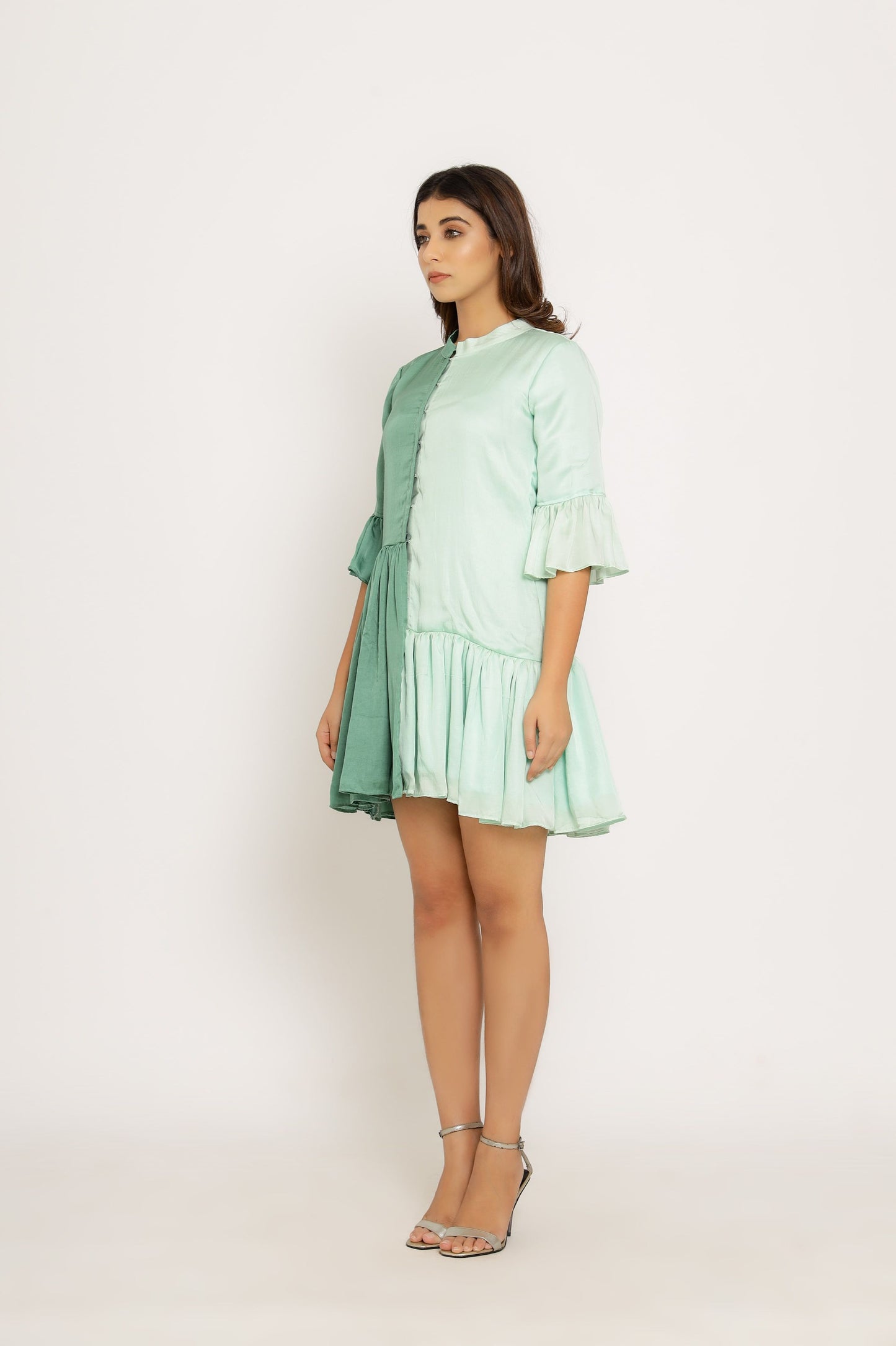 Teal-Tea Green Half & Half Dress