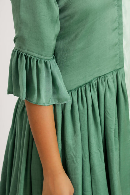 Teal-Tea Green Half & Half Dress