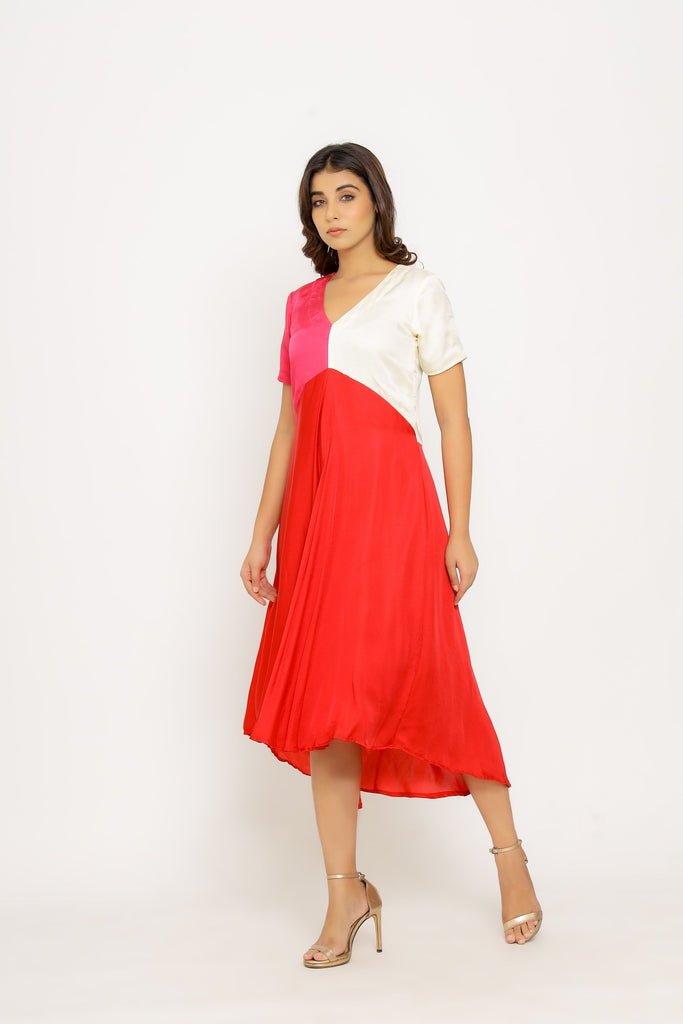 Red-Pink Midi Dress