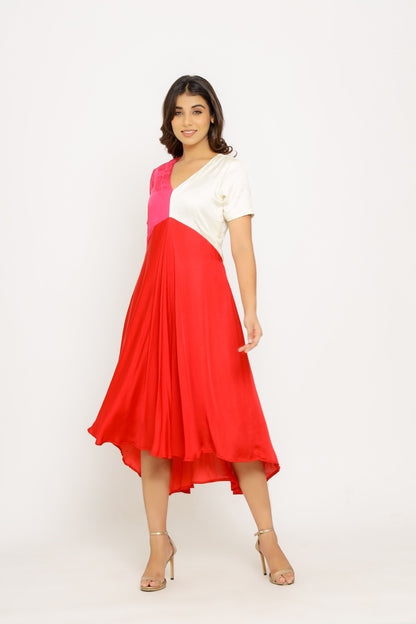 Red-Pink Midi Dress