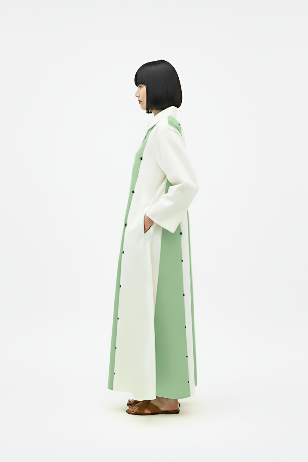 Ivory-Asparagus Green Panel Maxi Dress