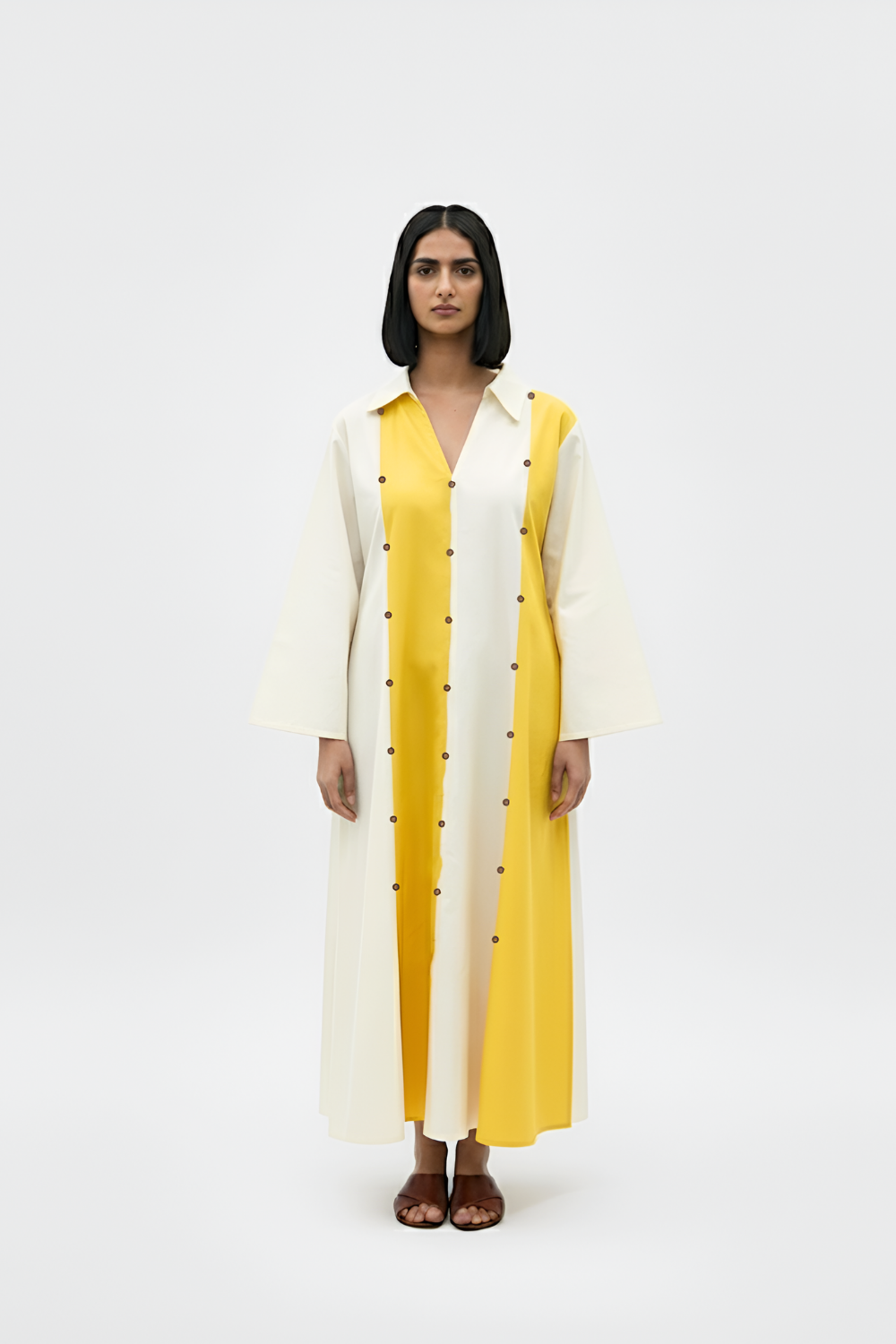 Ivory-Mango Yellow Panel Maxi Dress